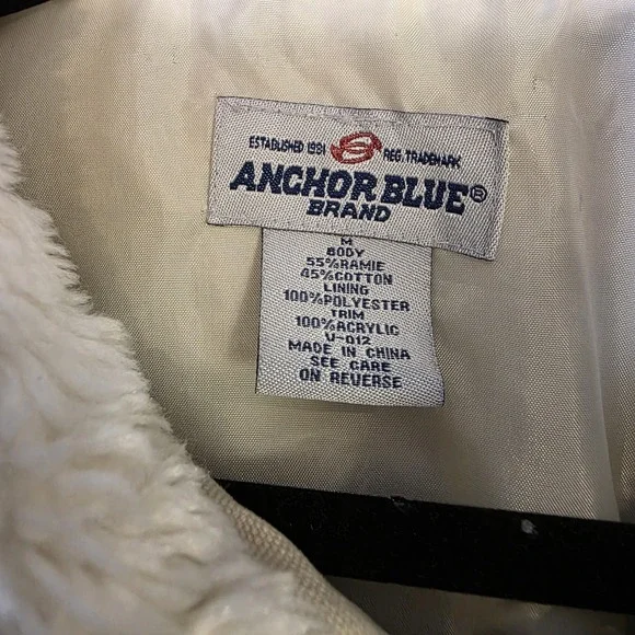 Vintage Anchor Blue Faux Fur Collar Canvas Jacket M Satin‎ Lined Cropped Y2K - Picture 2 of 9